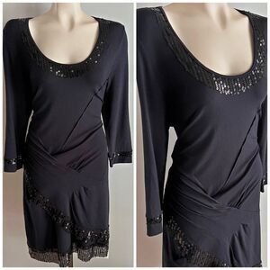 São Paulo Black Sequin Asymmetrical Cocktail Dress Scoop Neck Glam Size 8
